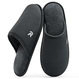 VeraCosy Herren Bequeme Pantoffeln Weich Rutschfest Maisstrick Gedächtnisschaum Innen Schlafzimmer Hausschuhe Kohlengrau,44-45 EU