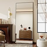 Koonmi 171 x 76 cm Standspiegel, robust Ganzkörperspiegel mit minimalistische schmaler Aluminiumrahmen, modern großer Wandspiegel stehend oder hängend für Wohnzimmer und Schlafzimmer, Schwarz