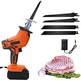 Elektrische Knochensäge - Schnurloser Fleischschneider mit Akku und LED-Licht zum Schneiden von Knochen, Fleisch, Holz, Metall und PVC - handelsübliches Handgerät