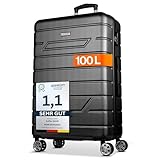 NOWI Hartschalenkoffer XL Groß - 100L Volumen - 158cm Gurtmaß - 8 Rollen 360° drehbar - Leichter Koffer mit Zahlenschloss & Teleskopgestänge - Reisekoffer mit Rollen, Trolley (schwarz, XL)