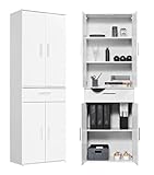 mokebo Mehrzweckschrank Büroschrank 'Der Praktische' (60x180 cm) aus Holz, mit Schublade, Aktenschrank, auch als Schuhschrank, Flurschrank oder Aufbewahrungsschrank in Weiß
