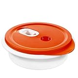 Rotho Micro Clever Mikrowellengeschirr 1l mit Deckel und Ventil, Kunststoff (PP) BPA-frei, rot/weiss, 1l (20.0 x 20.0 x 6.5 cm)