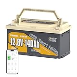 Power Queen 12V 140Ah LiFePO4 Batterie mit Bluetooth, 150A BMS, Max.1920W Leistung, Niedrigtemperaturschutz Auto Batterie mit 189mm Höhe für Camping, Wohnmobil, Boot, Off-grid 1-Pack