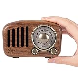 PRUNUS J-919 UKW FM Klassisches-Holz Retro Radio Klein, Tragbares Radio mit Bluetooth Lautsprecher, Nostalgie Radio mit AUX/SD-Funktion, 1800mAh Wiederaufladbare Batterie. (Walnußholz)