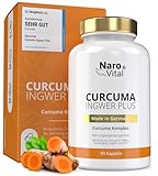 Kurkuma Ingwer Kapseln hochdosiert - Mit Curcuma Extrakt, Gerstengras, Kurkuma Pulver, Ingwer, Piperin, Curcumin - 90 vegane Kapseln - Alternative zu Tabletten