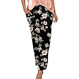 Damen Pant Lange Haremshose Schlupfhose Boho Strandhose Leicht Freizeithose Loose Sommerhose Frauen Hose Taschen Leinenhose Damen 7/8 Lang Sommerhose Baumwolle Leinen Freizeithose (7-Dark Gray, M)