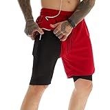 RegaliaKun 2-in-1 Trainingsshorts für Herren, 17,8 cm, leicht, athletisch, Fitness-Shorts mit Kompressionsfutter, rot, XL