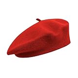 NOKDAL Französischen Beret Damen Wolle Baskenmütze Barrett Mütze Klassishe Basken Mütze Mode Barette Mütze Jujube Rot KüNstler WintermüTze Barett Franzosen für Frühling Herbst Winter58cm