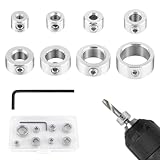 8 Stück Tiefenanschlag für Bohrer, Tiefenanschlagringe Set mit Sechskantschlüssel, 3/4/5/6/8/10/12/16mm Tiefenstopp für Bohrer, Bohrtiefenbegrenzer für Bohrer Holzbearbeitung