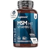 MSM 2400mg mit Vitamin C - 360 Tabletten für 6 Monate Vorrat - Für Knochen, Gelenke, Haut & Immunsystem - Alternative zu MSM Kapseln - Vegan & Natürliche Zutaten - MSM Schwefel - WeightWorld