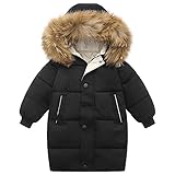 amropi Jungen Mantel Mädchen Jacke mit Kapuze Winterjacke WinterJungen Manteljacke Schwarz,3-4 Jahre