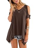 Beluring Tops Damen Sommer T Shirt Oberteil Tops Bluse mit V Ausschnitte, A-braun, 52-54 (Herstellergröße: XL)
