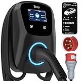 Tera EV Ladegerät Smart APP mit 32A Typ 2 22kW oder 11kW Heim Ladestation 400V CE & TÜV Wallbox 7m Ladekabel mit Ladegerätehalter App-Steuerung CEE 3-Phasen Stecker für Alle EVs und PHEVs W01 Schwarz