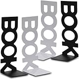 BUCOMTU Buchstütze 4 Stück Schwarz und Weiß Bücherstütze Buchstützen Metal Bücherhalter für Schreibtisch,Büro,Bücherregal,Bücher,DVDs,Magazine,Schule