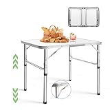 HSHa Campingtisch Klapptisch Reisetisch mit Griff Picknicktisch Höhenverstellbar 75 x 55 x 70/33 cm Superleicht aus Aluminium Klappbarer Multifunktionstisch für Drinnen und Draußen