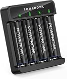POWEROWL Akkukladegerät mit AA Akku 2800mAh 4 Stück, AA Ladegerät USB Schnellladung Ladegerät für wiederaufladbare NI-MH NI-CD AAA AA Akkus unabhängiger Steckplatz