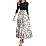 Sommerkleider Damen Leicht und Luftig Maxikleider Damen Sommer A Linien Kleid 3/4 Ärmel Hohe Taille Blumenkleid mit Gürtel Damenkleider Elegant Plisseekleid Frauen Festliche Kleider