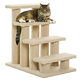 PawHut Tiertreppe Katzentreppe Hundetreppe Treppe für Katze und Hunde 4 Stufen Beige 63,5x43x60cm