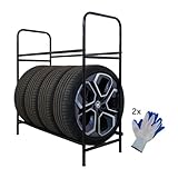 PROREGAL Reifenregal CARRERO HxBxT 106x106x46cm, bis zu 8 Reifen auf 2 Ebenen, Schwarz, Werkstattregal, Lagerregal, Kellerregal