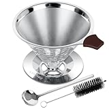 LOOFORE Kaffeefilter, Pour Over Kaffeefilter aus Edelstahl, Papierloser Kaffeefilter Wiederverwendbar Kaffee Coffee Filter von Manuellem Kaffee, 3-4 Tassen mit Reinigungsbürsten und Löffel