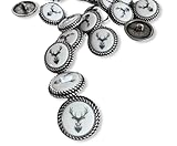 6 Stück Hirsch Motiv auf weißem Kunststoff Inlay silber matt Metallknöpfe Ösenknöpfe 15mm oder 20mm (20mm)