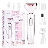 ACWOO Elektrischer Rasierer für Frauen, 4-In-1 Elektrischer Damenrasierer, Schmerzfreier Intimrasierer für Frauen, Haartrimmer für Gesicht Nase Achseln Intimbereich Bikinizone, USB-Aufladung