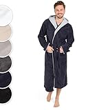 Blumtal Bademantel Herren Baumwolle 100% in L - OEKO-TEX zert. Morgenmantel Herren Kapuze - Bademantel Herren Frottee + Velours - Saunamantel Herren - Bademantel Baumwolle Herren in Dunkelblau-Blau