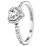 Ringe Frauen Damen Ring Promise Ring Verlobungsring Ring Damen Ring Silber 925 Damen Weiß Heart Eheringe Silber Ringe 925 Frauen-54(17.2)