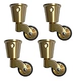 4 x Lenkrollen aus ivem Messing mit 25 mm Rädern, Lenkrollen aus Gummi für Möbelanzüge, Betten, Sessel, Antik-Vintage, Cup-Style-Beschlag, Tragkraft 150 kg, mit Schrauben