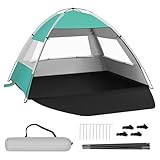 Laneetal Strandmuschel UV-Schutz 50+, tragbares Strandzelt für 3-4 Personen, Sonnenzelt Strand, Sonnenschutz Windschutz, mit Tür Netzfenstern, aus Fiberglasstangen (hellgrün, ‎200 x 150 x 120 cm)