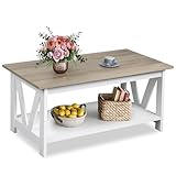 WLIVE Couchtisch Holz mit Ablage, Wohnzimmer Tisch für Couch, X-Streben, Industrie-Design, 100 x 55 x 47cm Kaffeetisch Für Balkon, Homeoffice, Grau-Braun