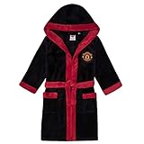 Manchester United FC - Jungen Fleece-Bademantel mit Kapuze - Offizielles Merchandise - Geschenk für Fußballfans - Schwarz - 13-14 Jahre