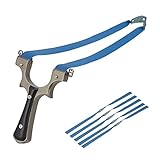 Relaxdays Steinschleuder, mit 5 Ersatzgummis, Profi Schleuder ab 18 Jahre, Stahl, Sportschleuder mit Zielpunkten, bunt