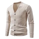 Strickjacken Herren V Neck Jacquard Strickpulli Mit Knöpfen Reine Farbe Feinstrick Cardigan Regular Fit Strickcardigan Herbst Und Winter Warmer Winterjacke Ggestrickt Übergangsjacken