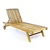 Divero Sonnenliege Gartenliege Relaxliege Liege Holzliege Teak Holz für Garten Terrasse Balkon Sauna witterungsbeständig massiv Natur behandelt (wählbar) (Teak Natur)