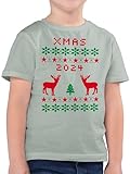 Kinder T-Shirt Jungen - Weihnachten Geschenke - Xmas 2024 Pixel Bild - 164 (14/15 Jahre) - Sage Grün - weihnachtliche Shirt weihnacht weinachts personalisierte Weihnachts Weinachten Frohe Name 2022