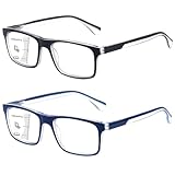 Missfive 2 Pack Gleitsichtbrille Herren Gleitsicht Lesebrille Multifokale Blaulichtfilter Vollrand Raumcomfort-Brillen Mit Federscharniere (Schwarz&Blau, Nähe-Mittlere Entfernung, 2.5x)