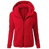 Teddyfleece Jacke Damen mit Kapuze Winter Teddyjacke Reißverschluss Winterjacke Warm Fleecepullover Einfarbig Übergangsjacke Plüschjacke Warm Weich Fleecejacke Bequem Kapuzenpullover