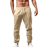 Luadnysin Leinenhose Herren,Sommerhose Herren,Hosen,lang,leichte Sommerhose,Freizeithose,sommerhoseleicht,Stoffhose, Hose,Linen Pants Men,Urlaub,leinen männer,Sommer,Hose,Festival,musselin,Khaki,XL