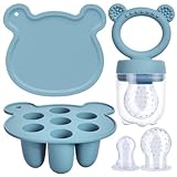 Aolso Fruchtsauger Baby, Baby-Früchte-Futterspender-Set, Babynahrungs-Aufbewahrungsbehälter, Silikon-Baby-Früchte-Futterspender für Schnuller und Muttermilch-Eis am Stiel (Blau)