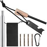 Survival Feuerstein, Outdoor Feuerstahl, Magnesium Feuerstarter Survival Set, Zündstahl Holz Griff, mit Feueranzünder Set für Outdoor, Bushcraft, Camping, Wandern, Lagerfeuer