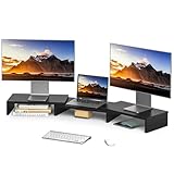 Rfiver Monitorständer Monitor Stand Bildschirmerhöhung - Holz Dual Unterbau Bildschirm Laptop Ständer Tisch Erhöhung für 2 PC Notebook Computer Swivel Länge Justierbar | (840-1232)*235 * 95mm Schwarz