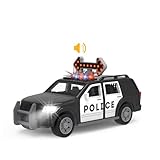 Driven by Battat Micro Polizeiauto 23 cm mit Pfeilverkehrszeichen, Lichtern und Tönen – Polizei Spielzeugauto mit Geräuschen, Funktionen – Spielzeug Auto ab 3 Jahren