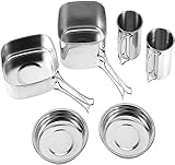 ZWQXZX Camping Geschirr, 6-teiliges Tragbares Edelstahl-Camping-Kochgeschirr-Set, Antihaftbeschichtet, Camping-Pfannen Und Töpfe, Picknick-Kochgeschirr Kochen Picnick