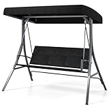 COSTWAY Hollywoodschaukel 3-Sitzer, Gartenschaukel mit Sonnendach & Rattansitzlehne & Metallgestell, Outdoor Schaukelbank bis 450kg Belastbar, Gartenliege Wasserabweisend für Garten, Hinterhof & Pools