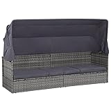 vidaXL Sonnenliege Baldachin Poly Rattan Gartenmöbel Sonneninsel Gartensofa