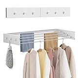 Step Up Wäscheständer, 80 cm Edelstahl Wandwäschetrockner Ausziehbar, Faltbar Hide Wandtrockner Mit 6 Haken, 50 kg Tragkraft für Innen oder Außen,Balkon, Terasse (80 cm)