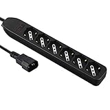 Electraline 62067 Mehrfachsteckdose für USV mit 6 zweiwertigen Steckplätzen 10/16 A mit Sicherheitsschalter, Stecker Eingang Typ VDE C14, Kabel 1,5 m, schwarz