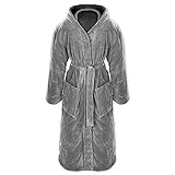 Gräfenstayn® Damen & Herren Kuschelfleece Bademantel mit Kapuze Größe S-XXXL mit Öko-Tex Standard 100 Flanell Fleece (L, Grau)