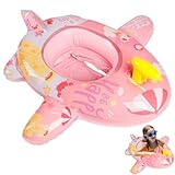 GUAHKUN Baby Schwimmring ab 6 Monate Aufblasbarer Schwimmsitz mit Wasserspielzeug und Sonnenschutz 77x86cm Tragbare Schwimmlernhilfe für Pool Badewanne und Outdoor-Aktivitäten (A)